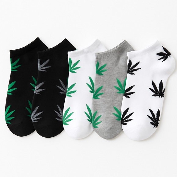 Leaf Print Ankle Socks – 5-Pack Cannabis Leaf Pattern Low Cut Socks - Picture 1 of 4